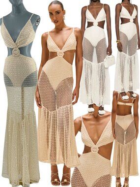 🆕 PATBO 🧿 NWOT Crochet Bloom Cut Out Beach Dress, Off White - Sz US 8 BR 40